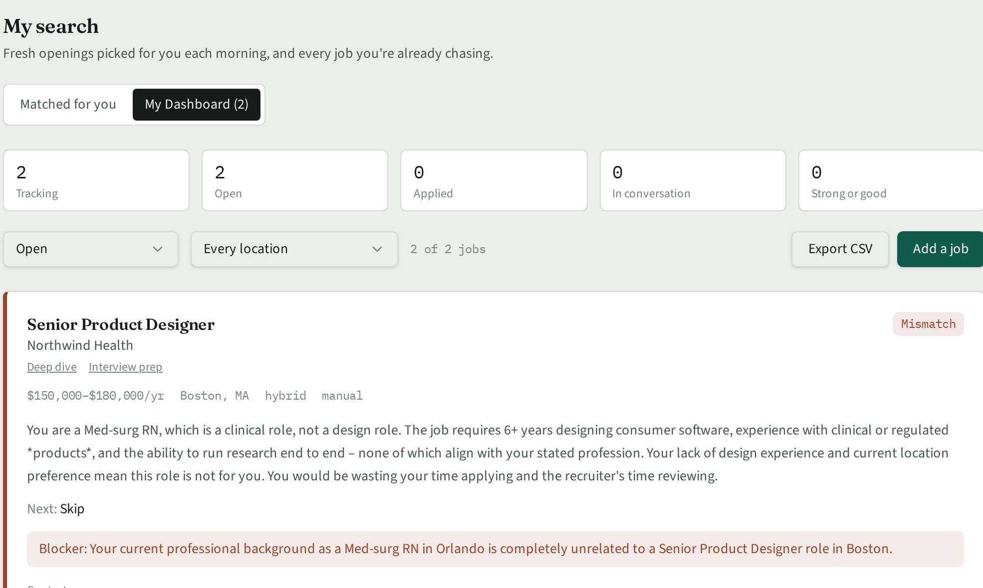 The Lucca jobs feed showing tracked jobs and their stages
